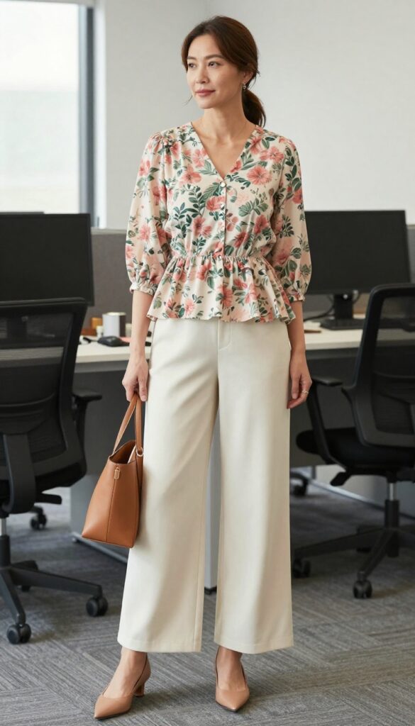 9. Printed Peplum with Neutral Bottoms