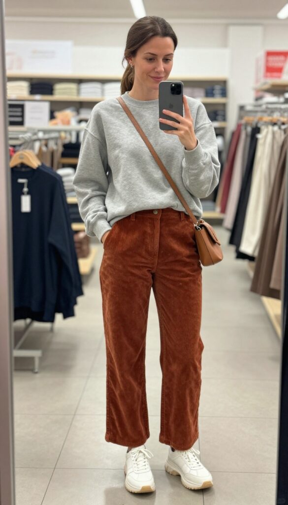 8. Corduroy Pants and a Sweatshirt