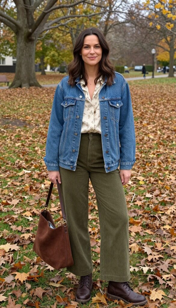 2. Corduroy Pants with a Flowy Blouse