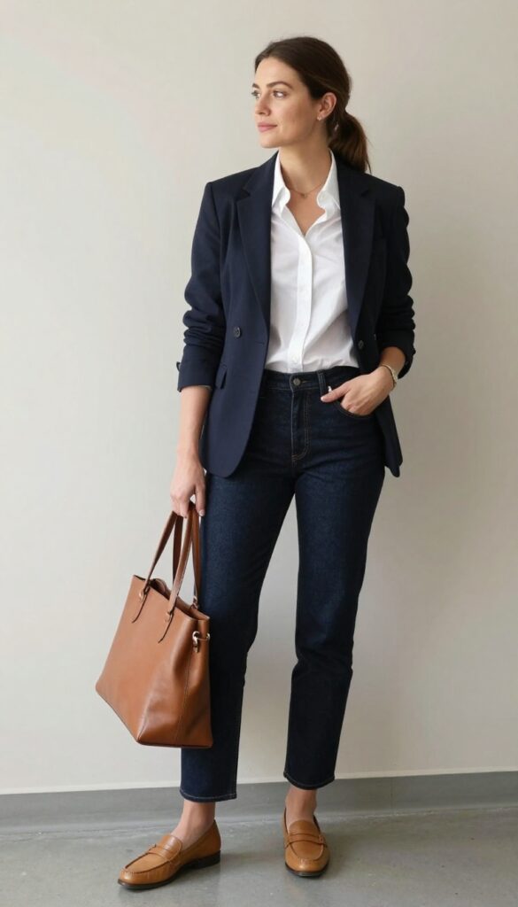 3. Button-Down Shirt + Straight-Leg Jeans + Blazer