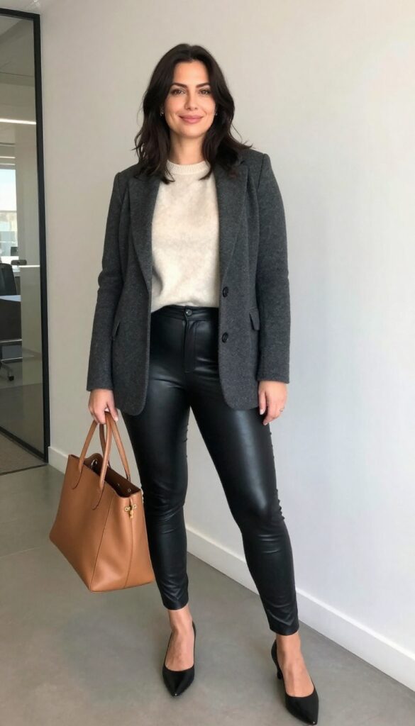 11. Leather Leggings and an Oversized Blazer