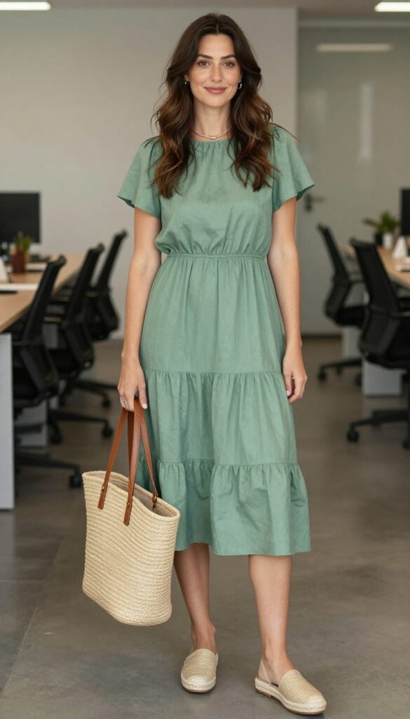 9. The Tiered Midi Dress with Espadrilles
