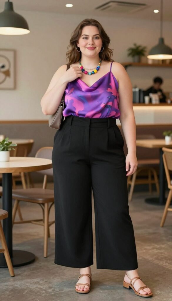 8. Butterfly Print Top with Wide-Leg Trousers