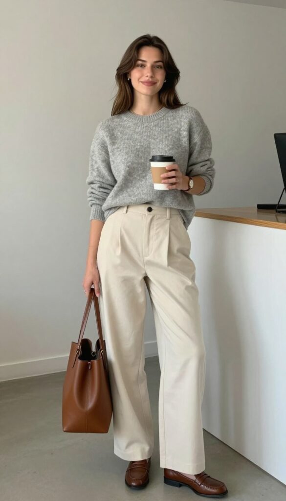 1. The Soft Knit and Wide-Leg Trousers Combo