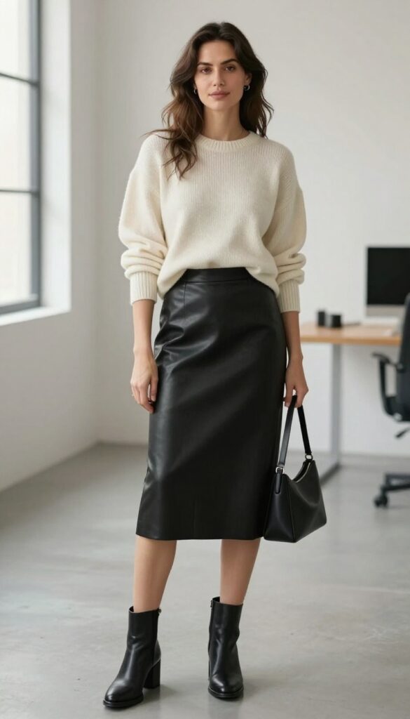 6. Leather Skirt with a Cashmere Sweater