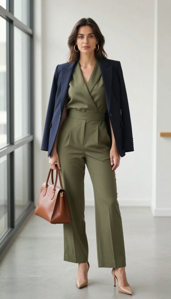 12. Jumpsuit + Blazer + Statement Earrings