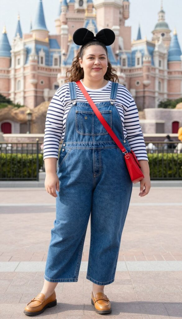 5. Overalls with a Striped Top and Comfortable Loafers
