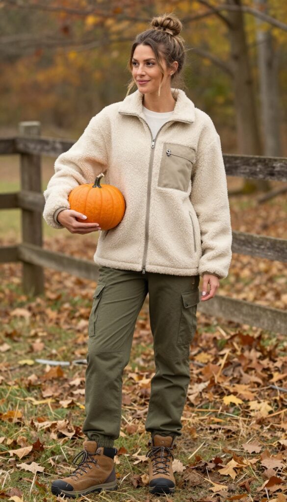11. Fleece Jacket + Cargo Pants + Hiking Boots