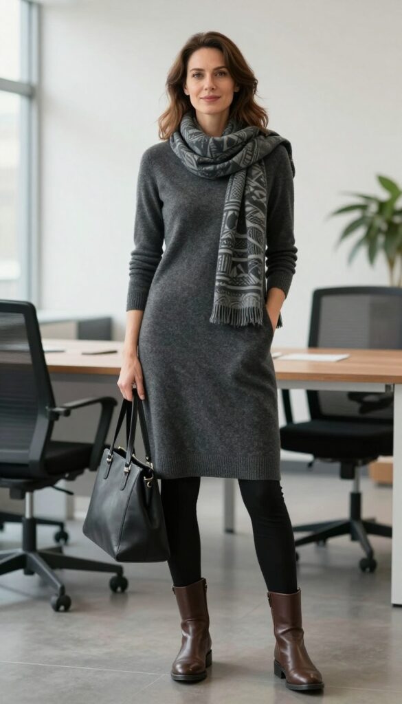 10. The Tunic Dress with Leggings and a Scarf