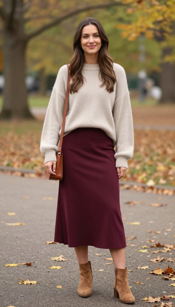 1. Chunky Knit Sweater and Midi Skirt