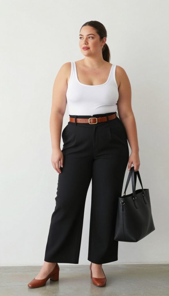 4. Wide-Leg Trousers with a Fitted Bodysuit and Statement Belt
