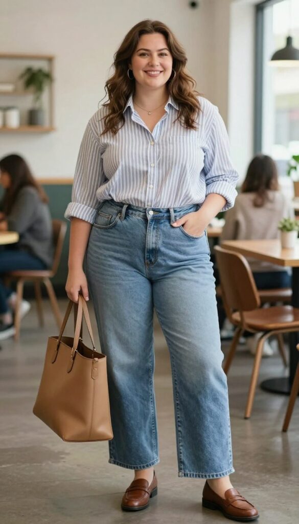 14. Cropped Wide-Leg Jeans + Button-Down Shirt + Loafers