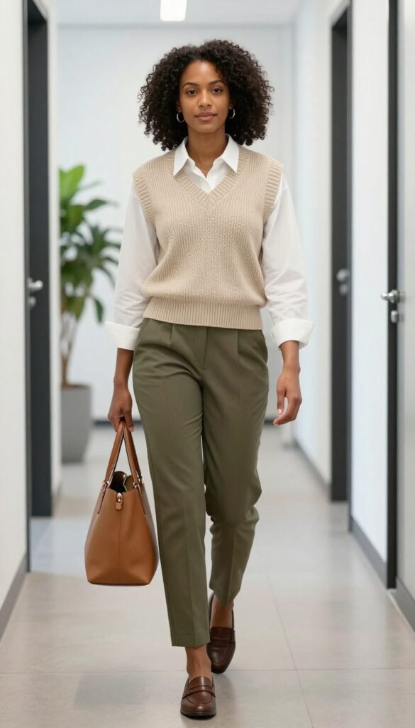 13. Sweater Vest over a Button-Down Shirt