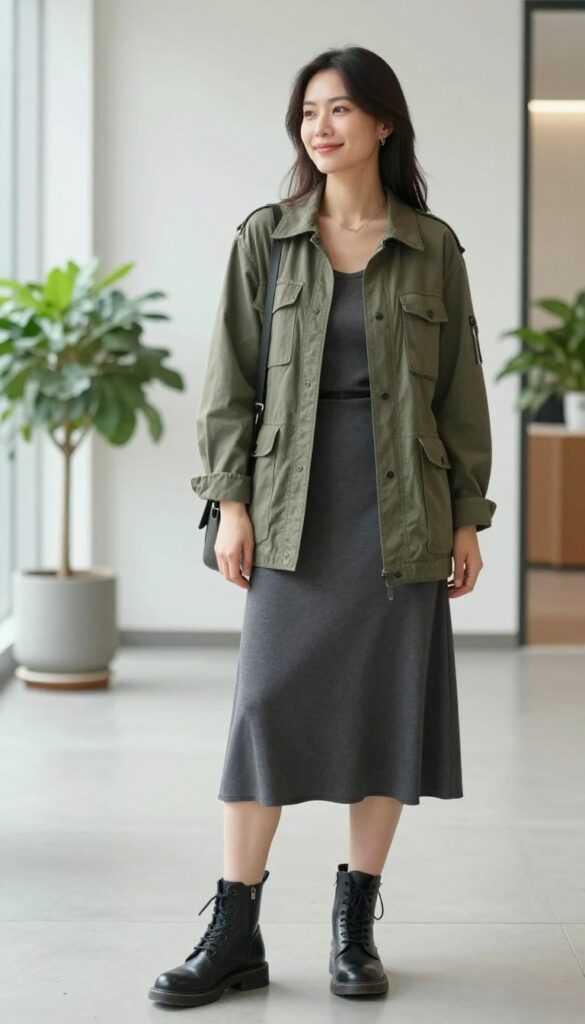 15. The Utility Jacket with a Slip Dress