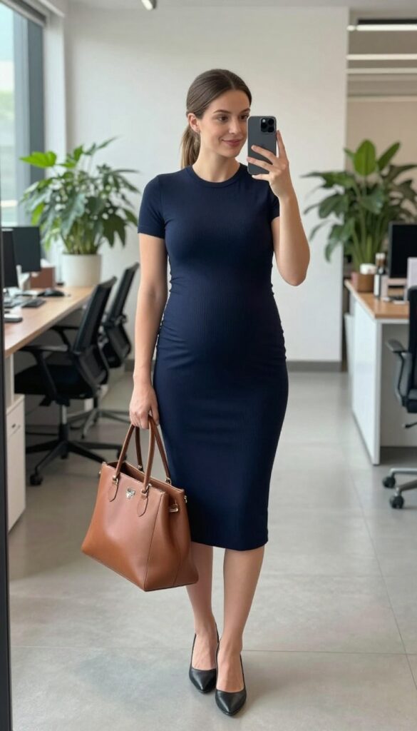 1. Stretch-Knit Midi Dress with a Blazer
