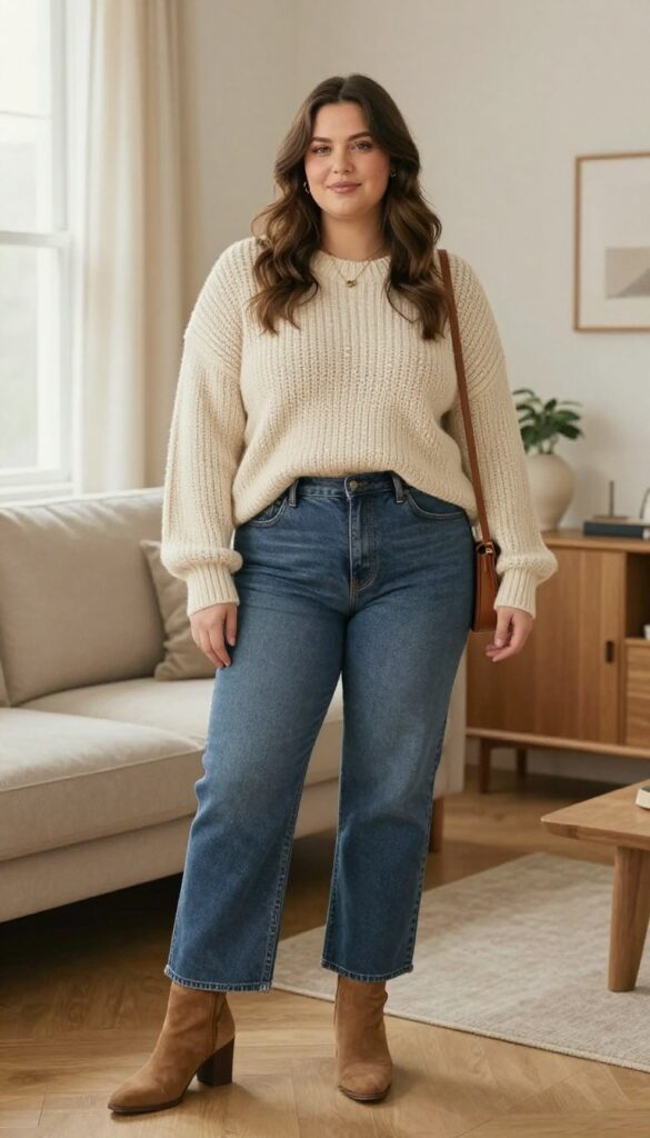 3. Dark Wash Bootcut Jeans with a Chunky Sweater
