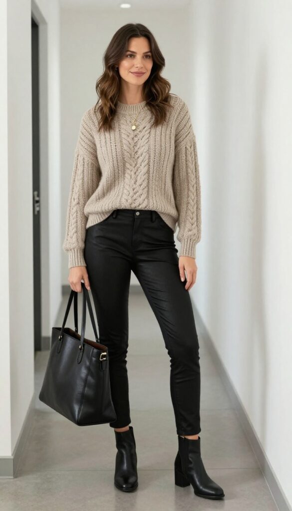 8. The Chunky Sweater and Leather Pants