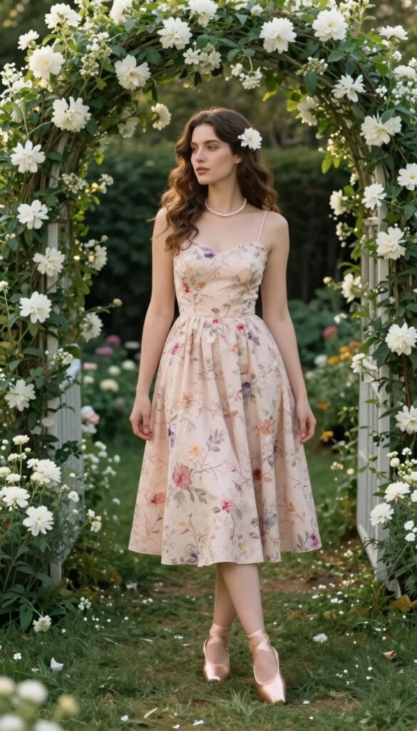 5. Short Tea-Length Dress with Ballet Flats