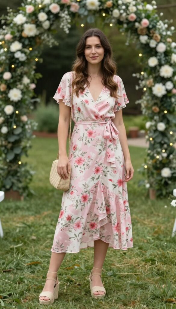 9. Wrap Dress with Espadrille Wedges