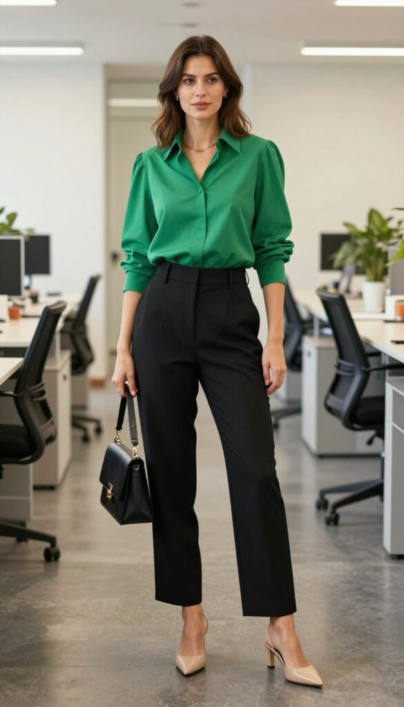 2. Statement Sleeve Top with Wide-Leg Trousers