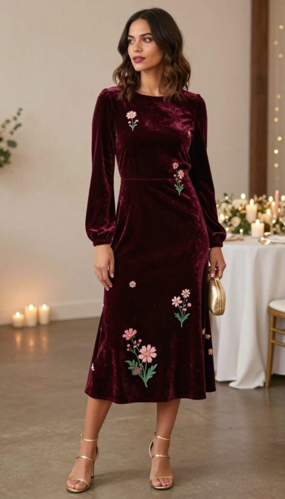 4. Elegant Evening with a Velvet Floral Dress