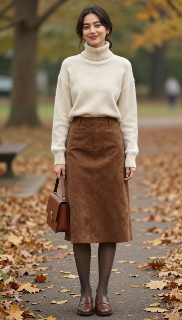 13. Turtleneck and A-Line Skirt
