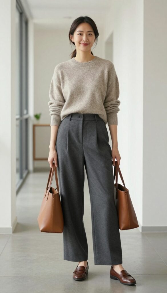 2. Wide-Leg Trousers with a Cashmere-Blend Sweater