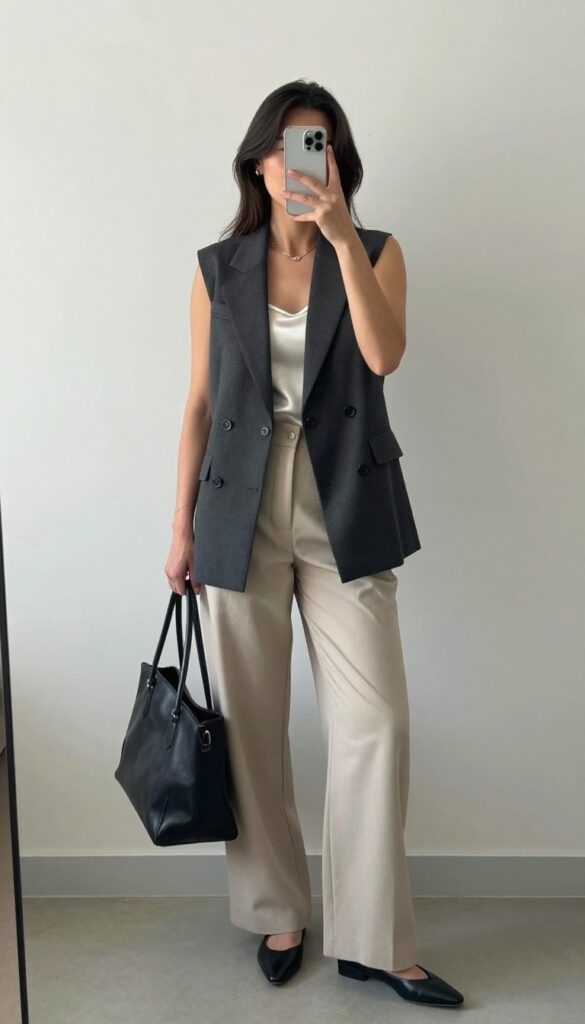 1. Tailored Blazer Vest with Wide-Leg Trousers