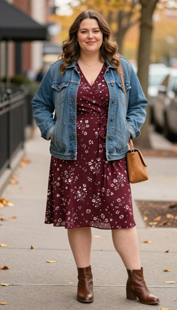 6. Wrap Dress with a Denim Jacket