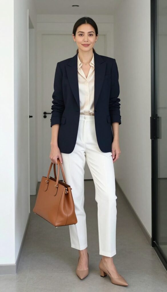 1. The Classic Navy Blazer with White Trousers