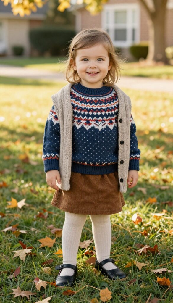 6. Fair Isle Sweater and Corduroy Skirt