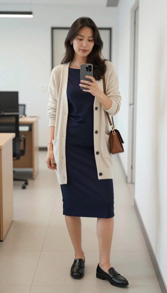 8. Cardigan + Slip Dress + Loafers