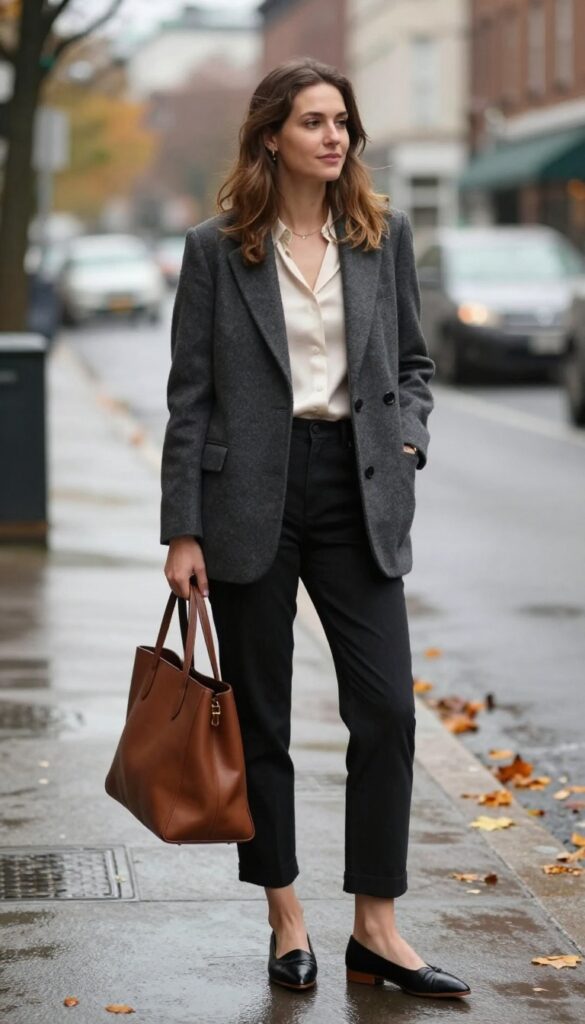 7. Blazer with Cropped Trousers and Pointed Flats