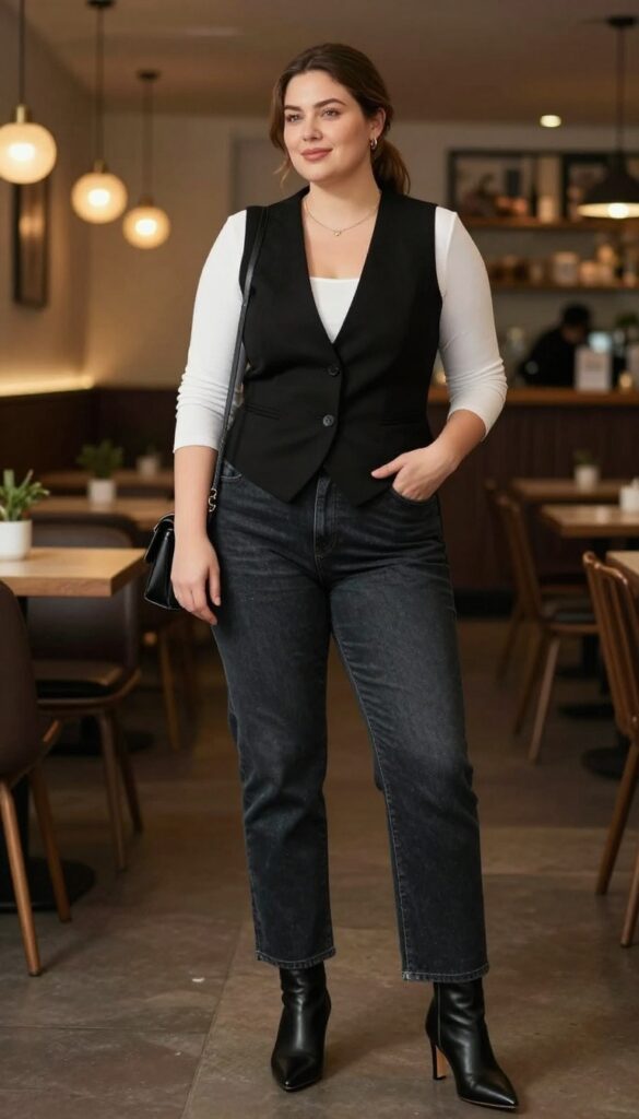 4. Tailored Vest with Straight-Leg Jeans