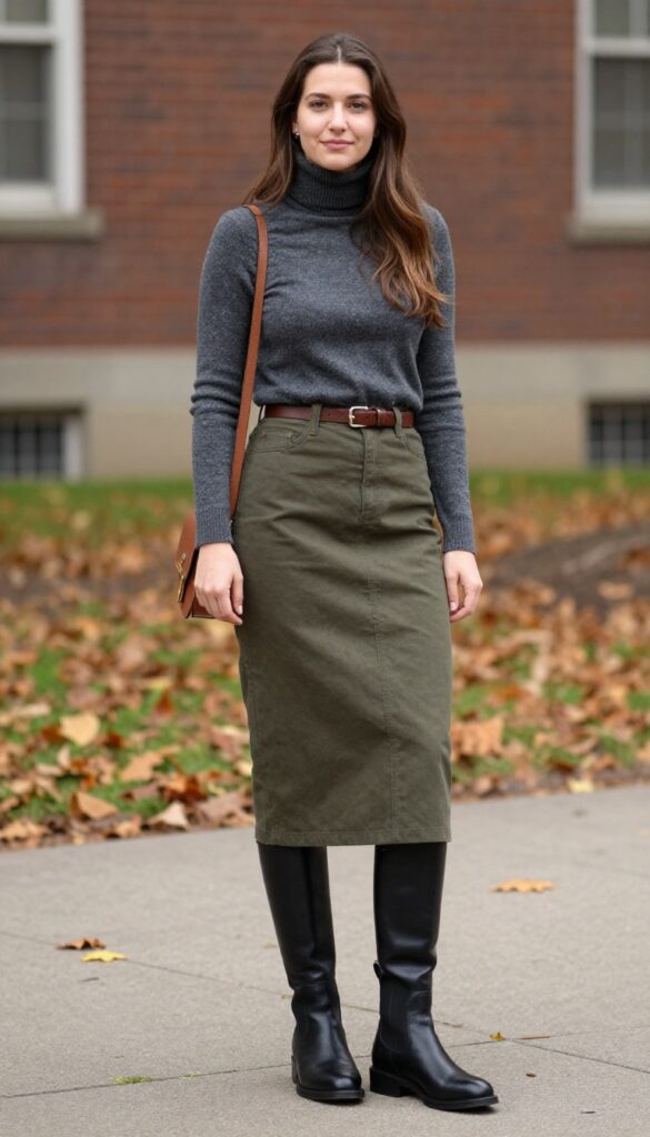 8. Turtleneck Sweater with a Midi Skirt and Chelsea Boots