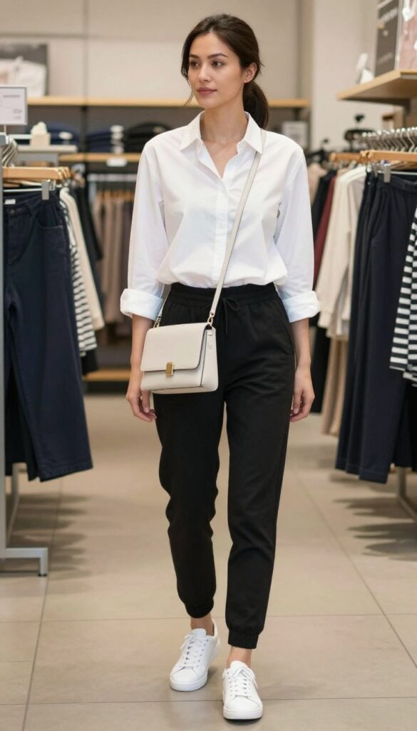 2. Black Joggers and a Button-Down