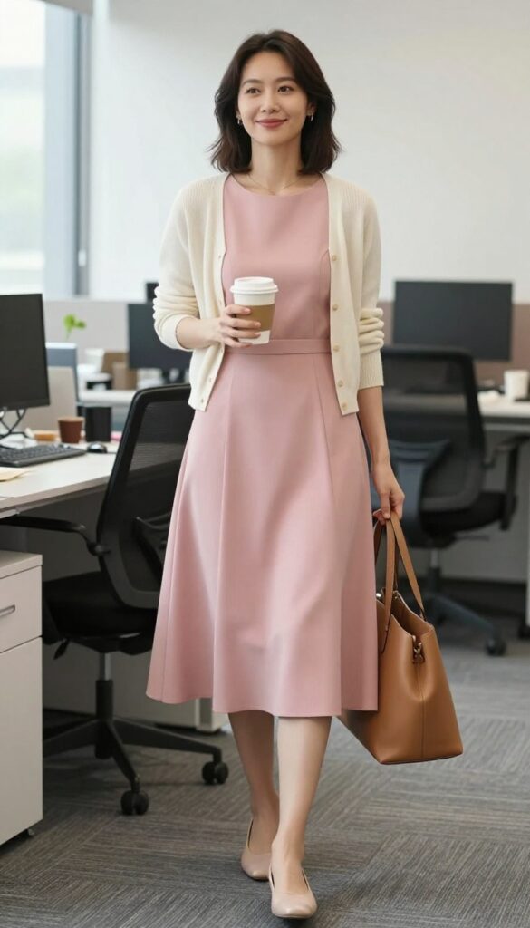 4. The Midi A-Line Dress with a Knit Cardigan