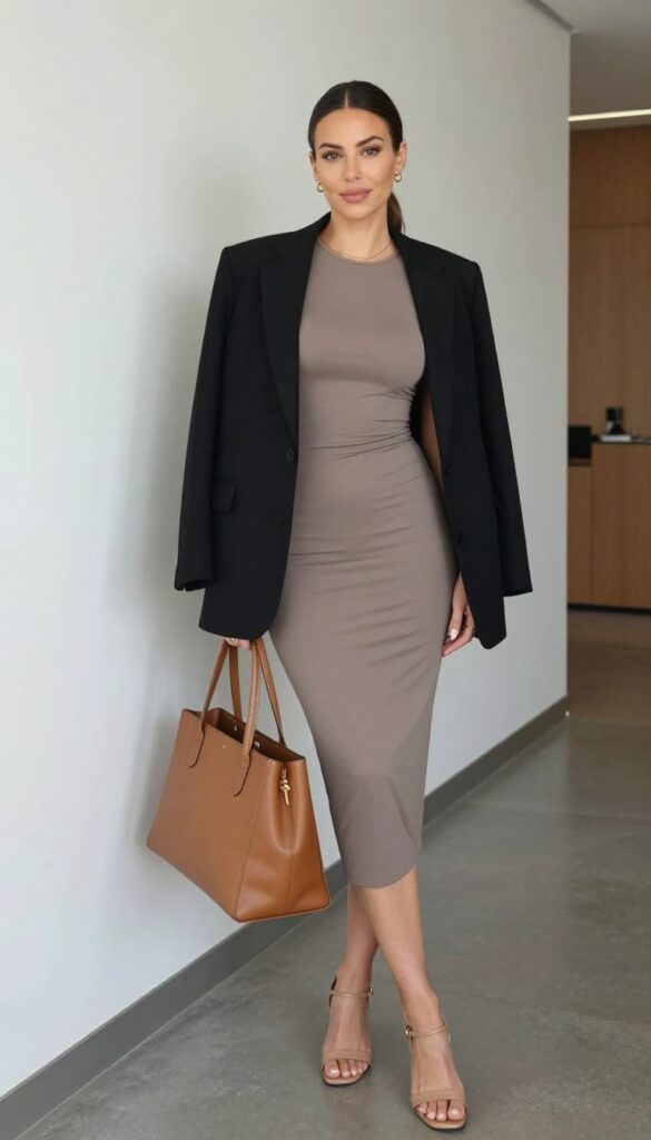 8. The Bodycon Dress with a Long Blazer