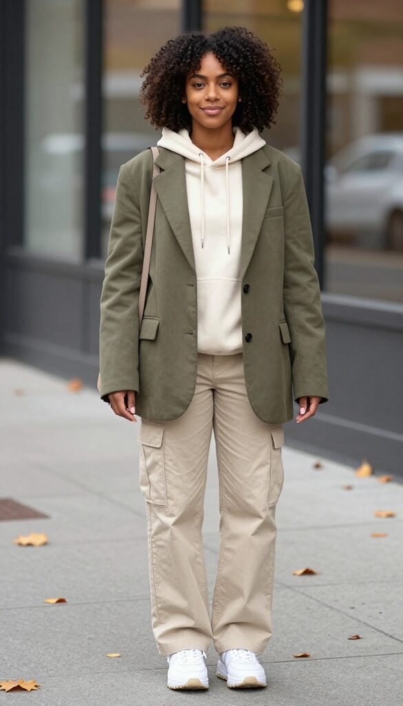 11. Hoodie + Blazer + Cargo Pants + Chunky Sneakers