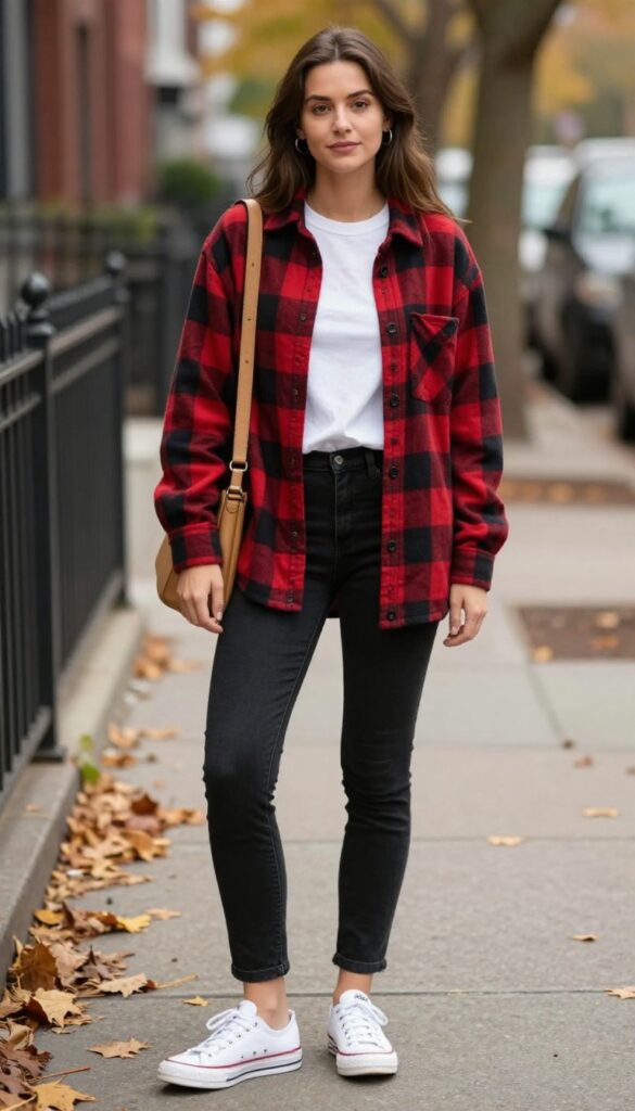 6. Flannel Shirt Over a Graphic Tee with Black Jeans