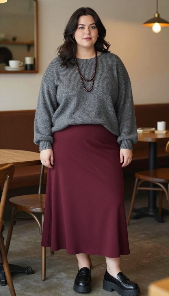 3. Oversized Knit Sweater with a Flowing Maxi Skirt