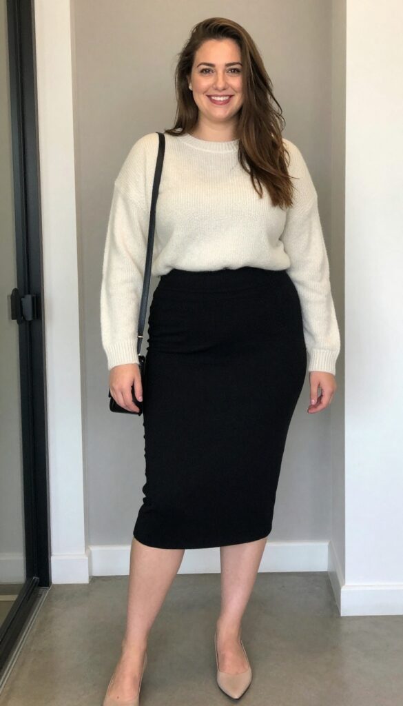 8. Pencil Skirt + Soft Sweater + Pointed Flats