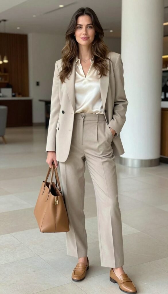 2. Soft Blazer with Wide-Leg Trousers and a Silk Shell