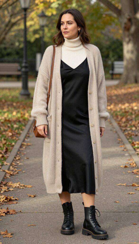 4. Chunky Cardigan with Slip Skirt