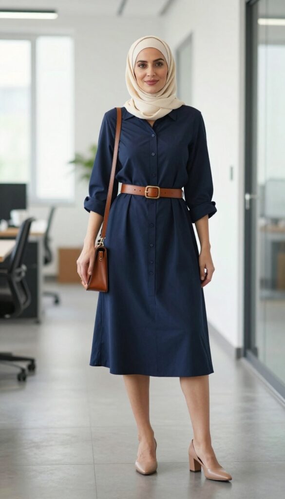 13. Shirt Dress + Wide Belt + Crossbody Bag