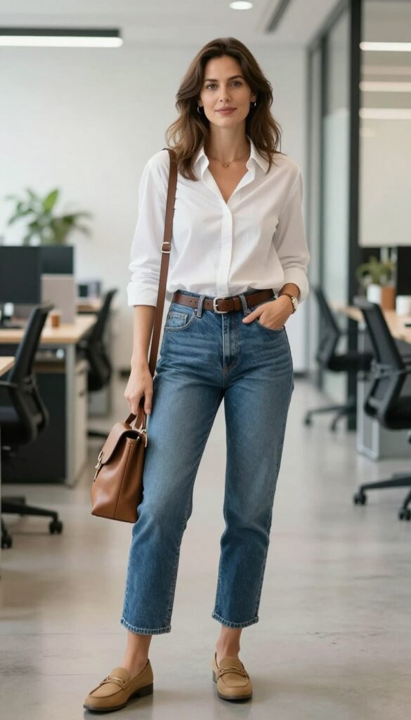 7. Button-Down Shirt + Mom Jeans + Belt