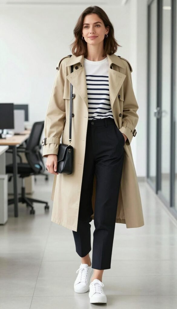 7. Cropped Trousers + Striped Tee + Platform Sneakers
