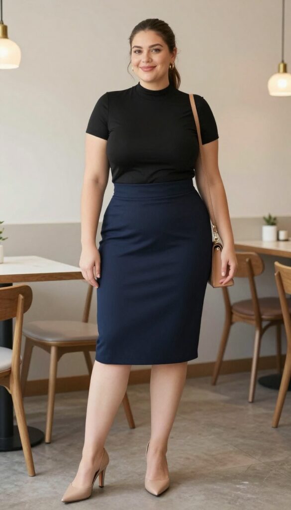 11. High-Neck Top + A-Line Skirt