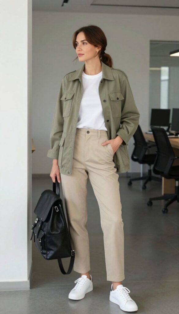 8. Utility Vest with a Simple Tee and Tapered Trousers