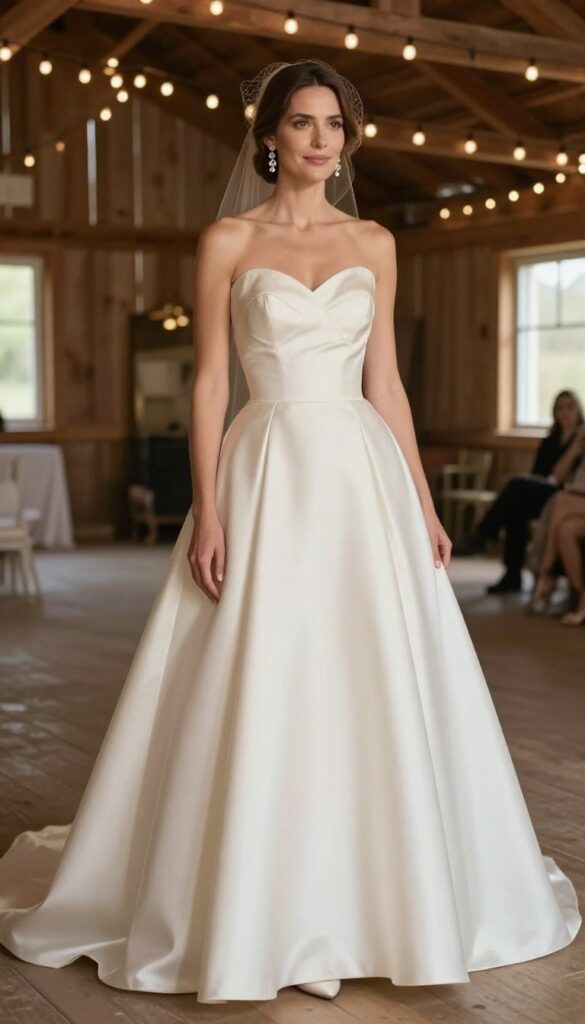 10. Italian Satin Ball Gown with Clean Neckline